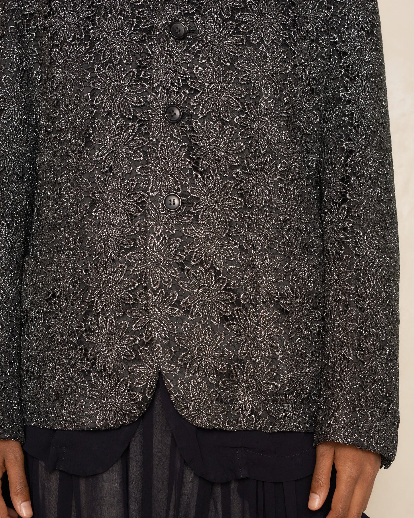 Grey Metallic Floral Lace Jacket