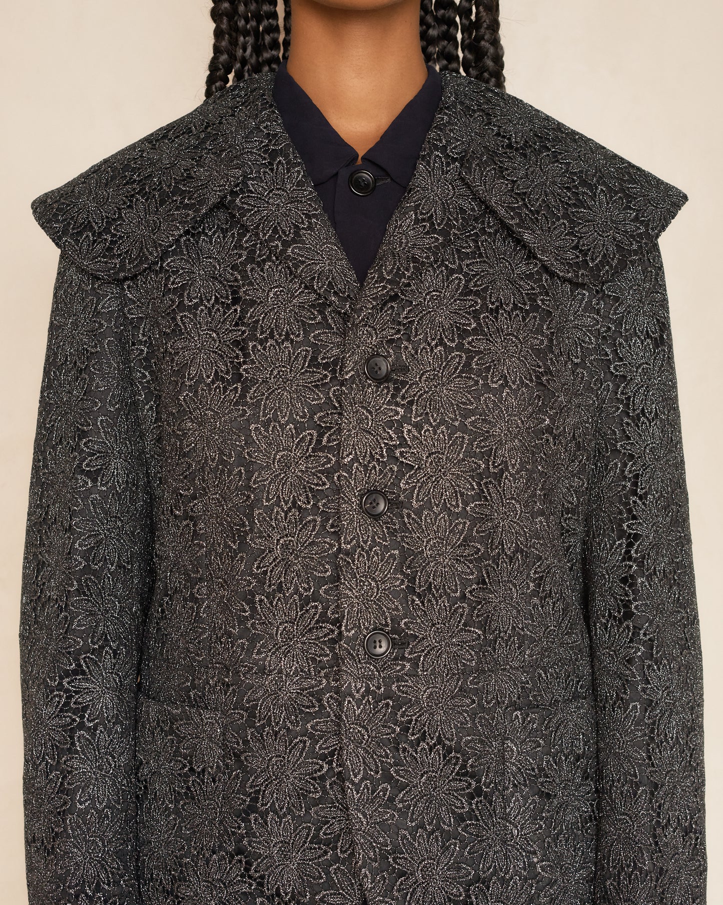 Grey Metallic Floral Lace Jacket