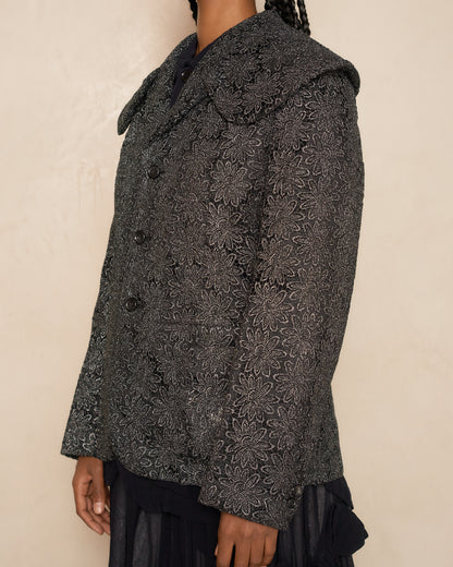 Grey Metallic Floral Lace Jacket