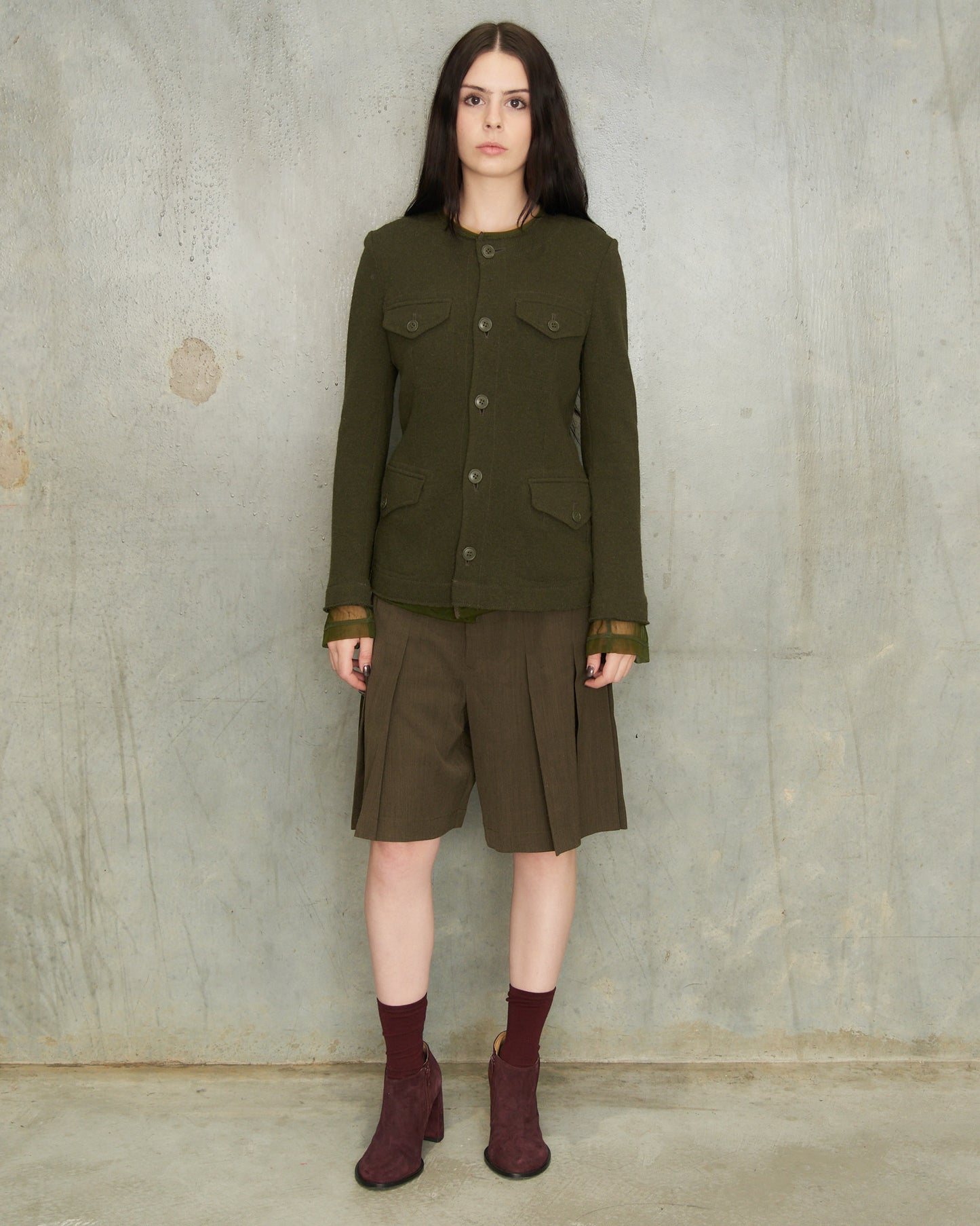 Comme Des Garcons Olive Wool Shorts