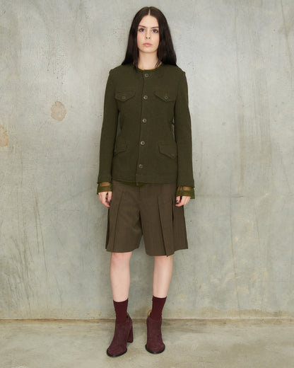 Comme Des Garcons Olive Wool Shorts