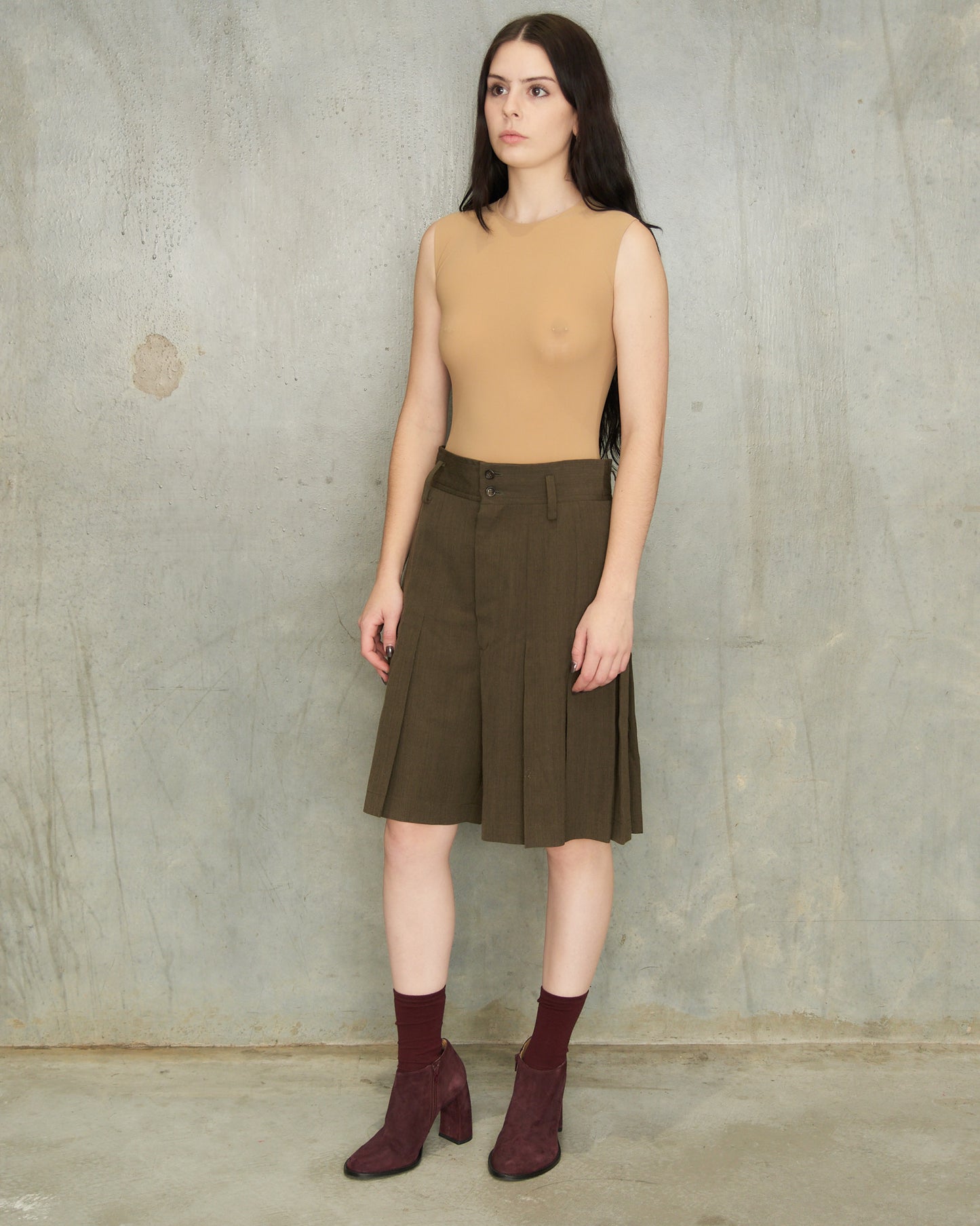 Comme Des Garcons Olive Wool Shorts