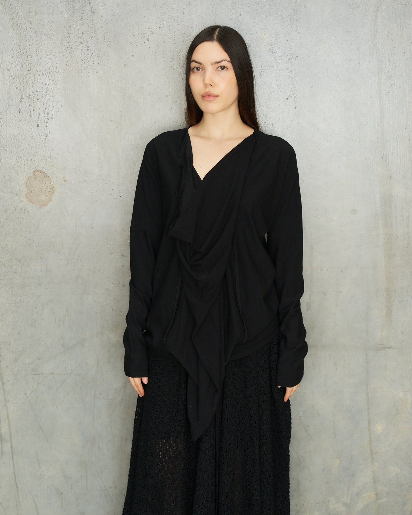 Comme Des Garcons Black Wool Drape Long Sleeve Jumper