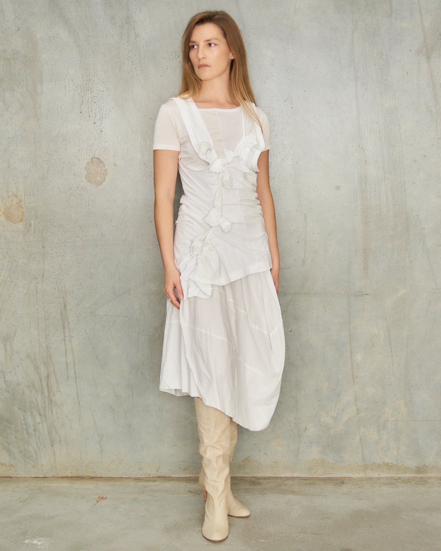 Comme Des Garcons White Twisted Rose Tank