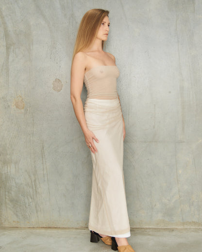 Dries Van Noten Beige Layered Mesh 2 Piece Ensemble 
