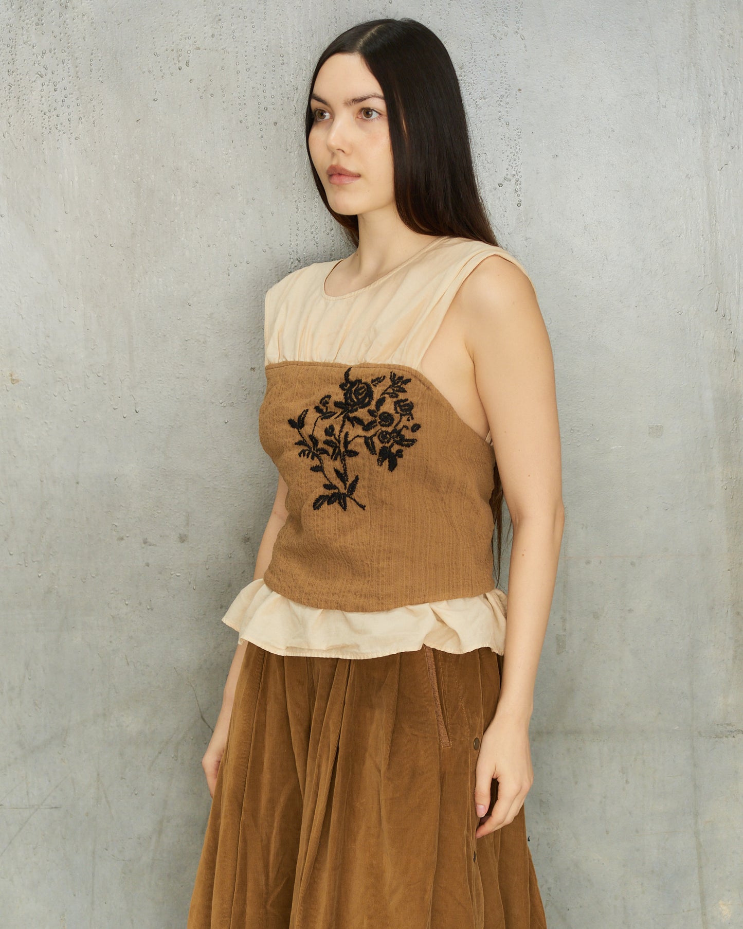 Dries Van Noten Tan Linen Rose Wrap Top