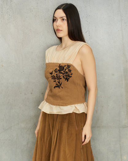 Dries Van Noten Tan Linen Rose Wrap Top