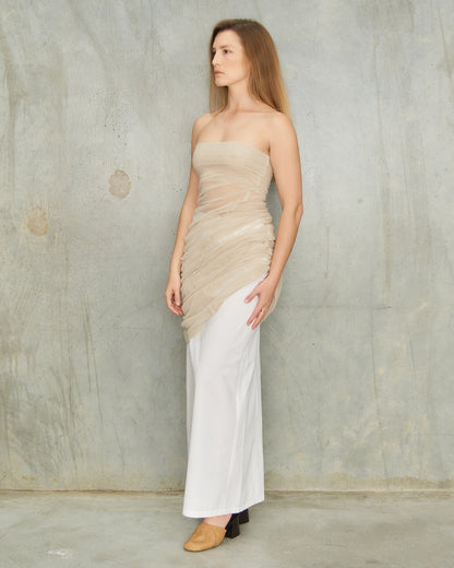 Dries Van Noten Beige Layered Mesh 2 Piece Ensemble 