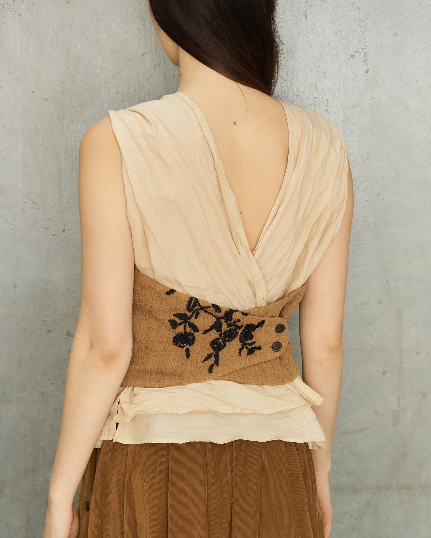 Dries Van Noten Tan Linen Rose Wrap Top