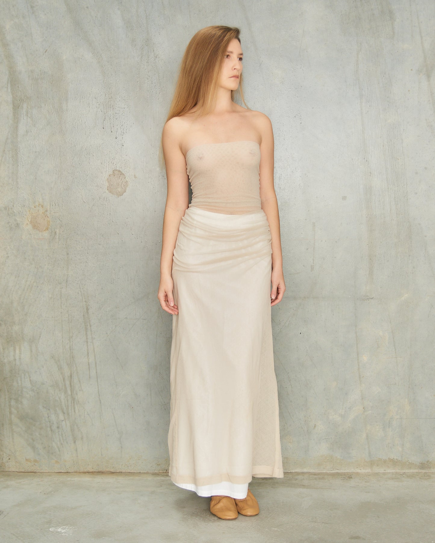 Dries Van Noten Beige Layered Mesh 2 Piece Ensemble 