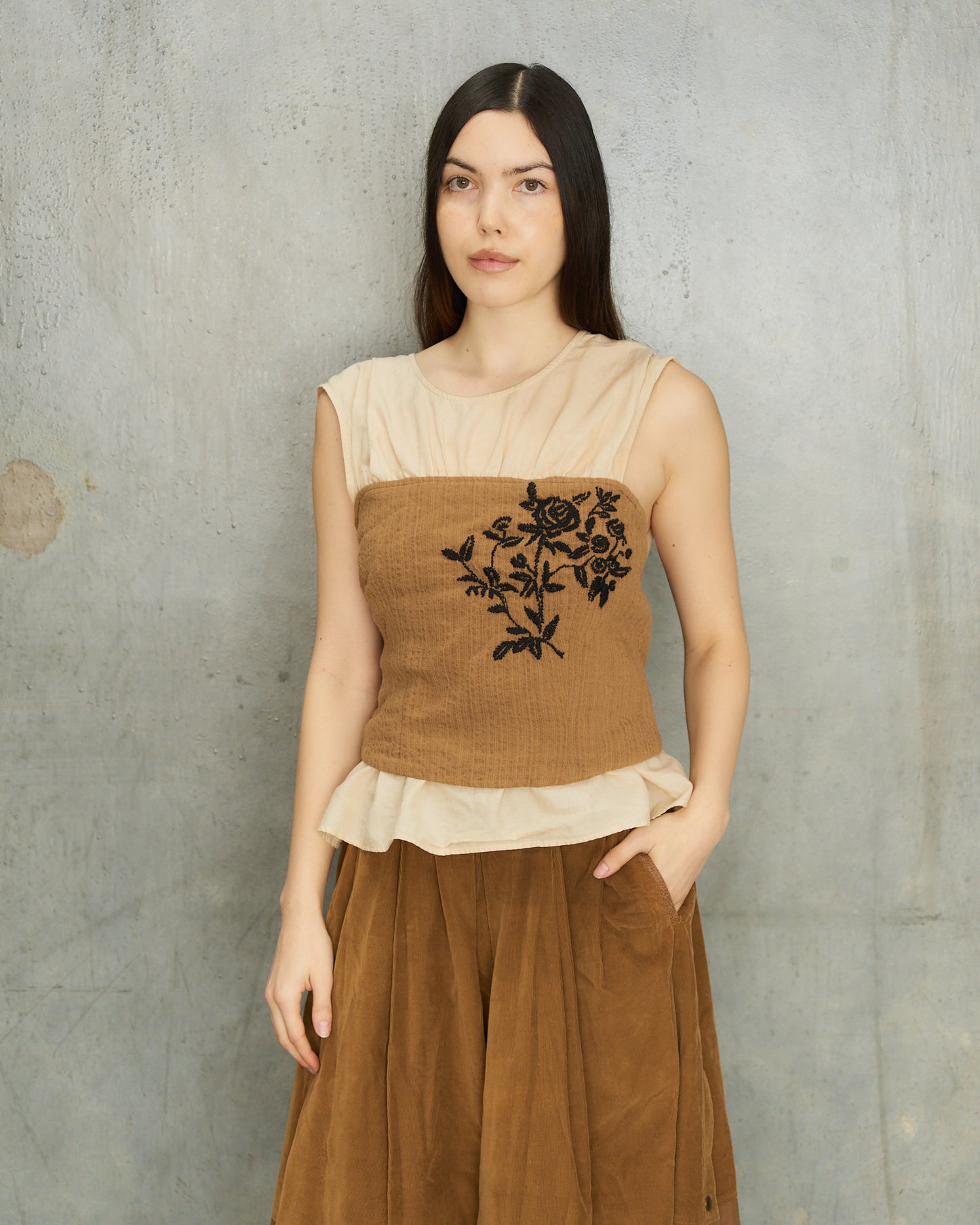 Dries Van Noten Tan Linen Rose Wrap Top