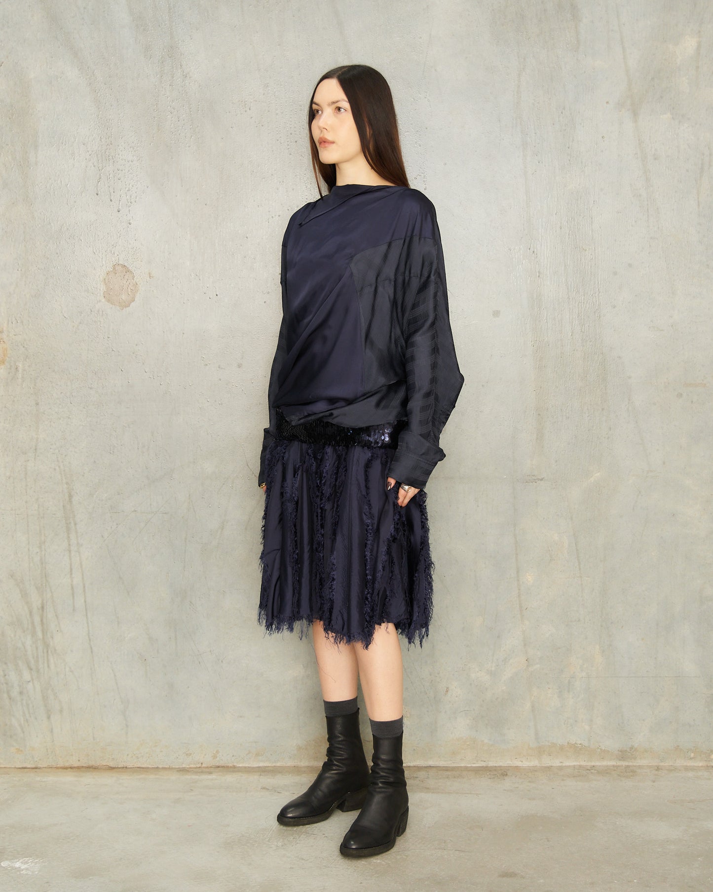 Navy Scratched College Skirt