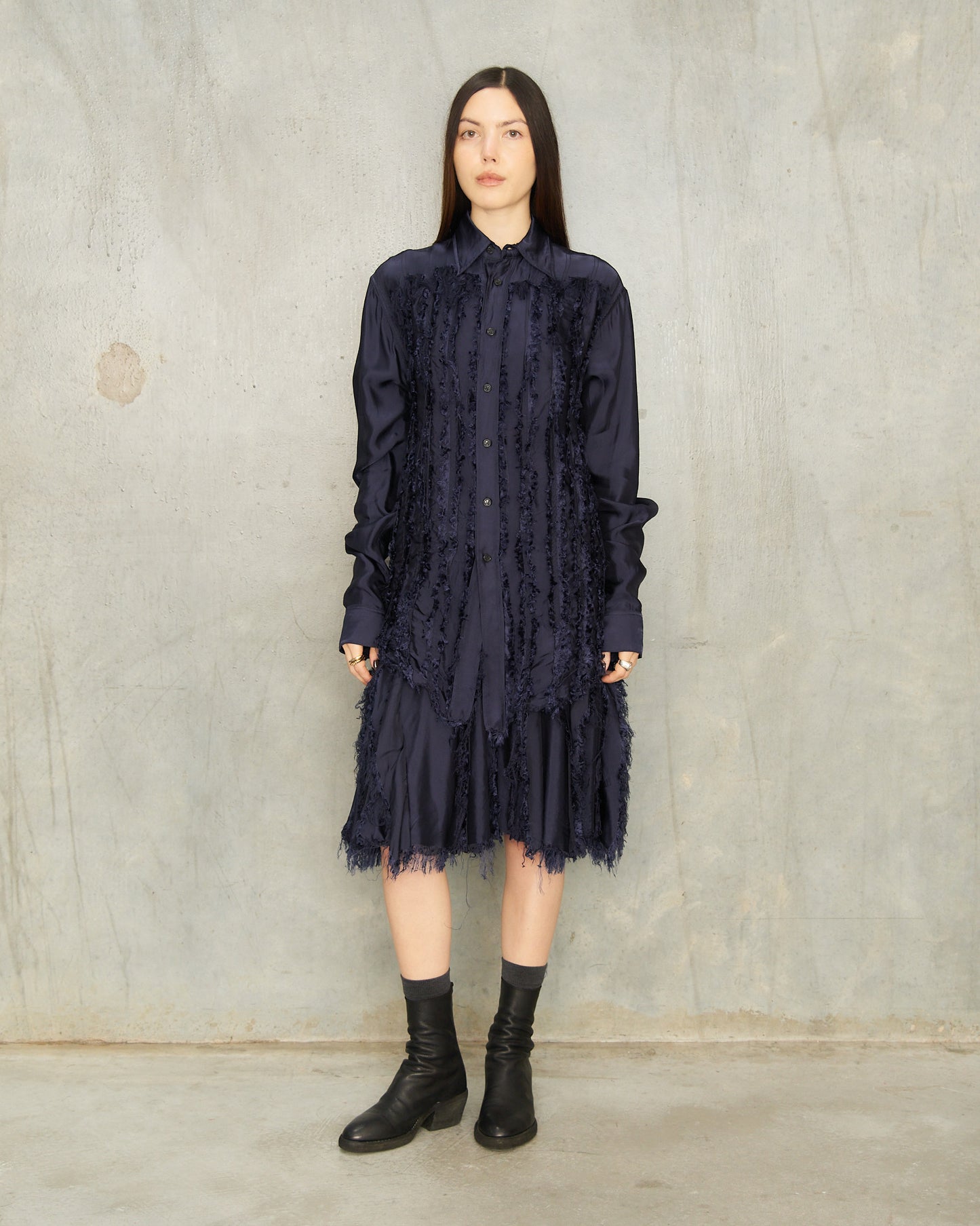 Navy Scratched College Skirt