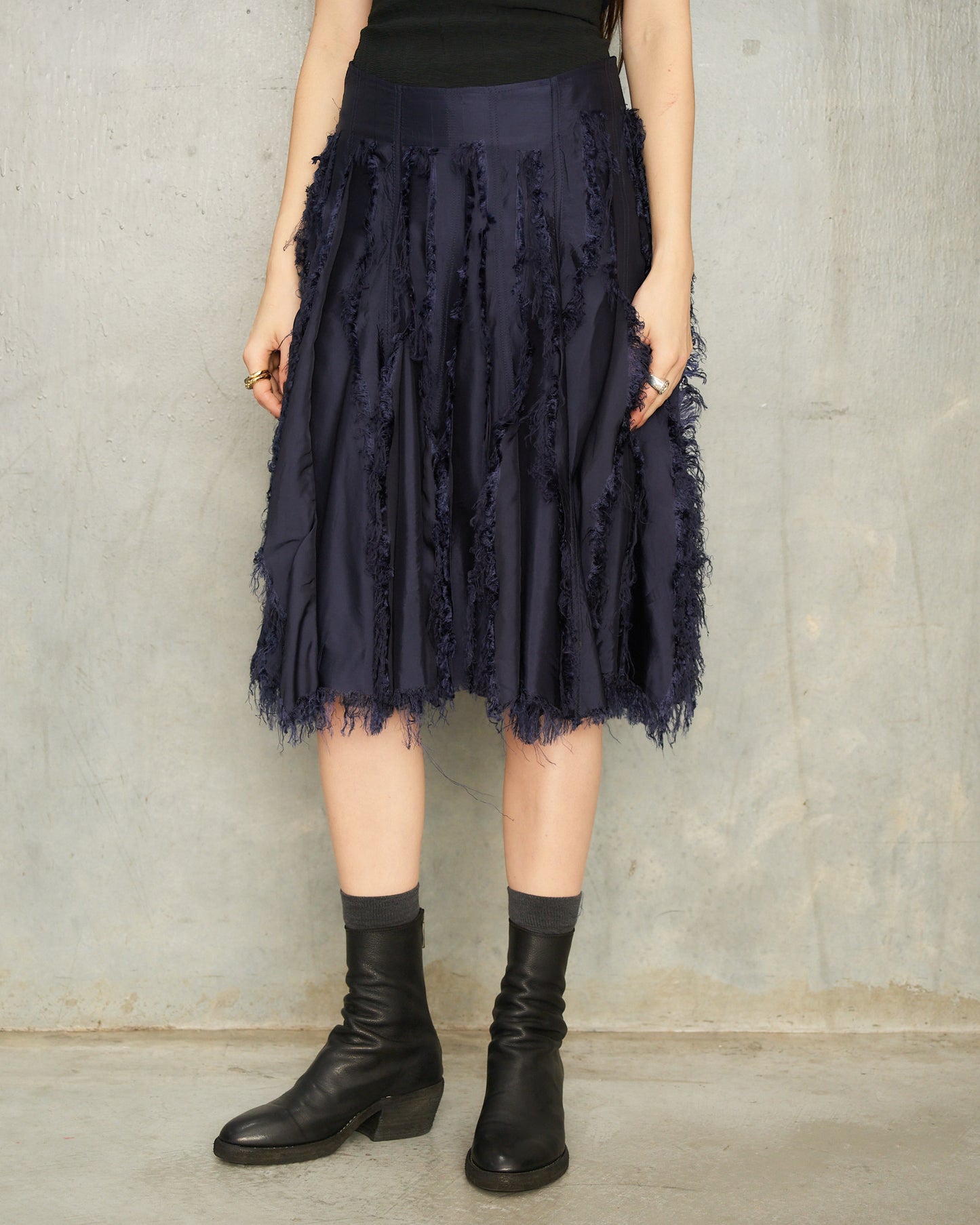 Navy Scratched College Skirt