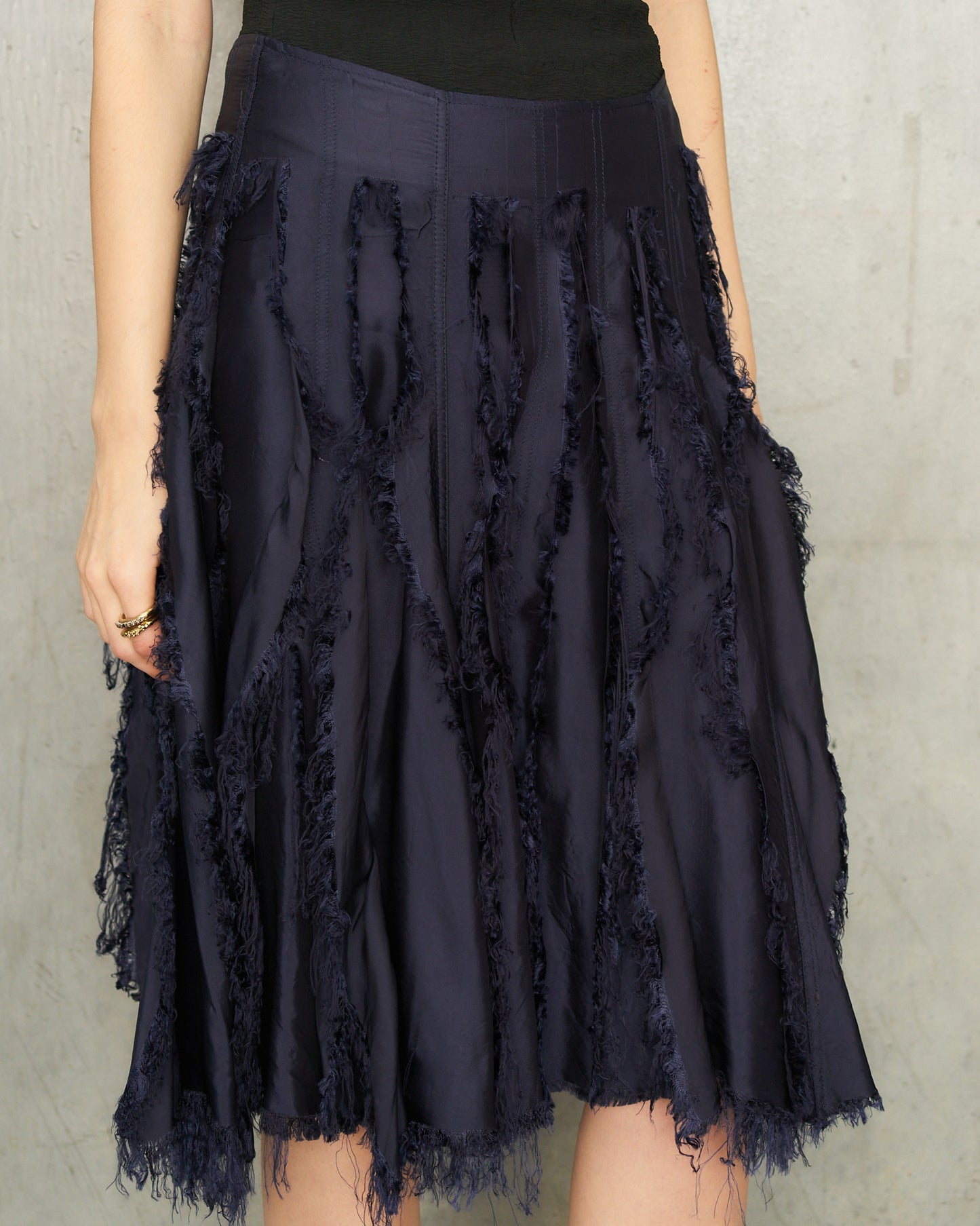 Navy Scratched College Skirt