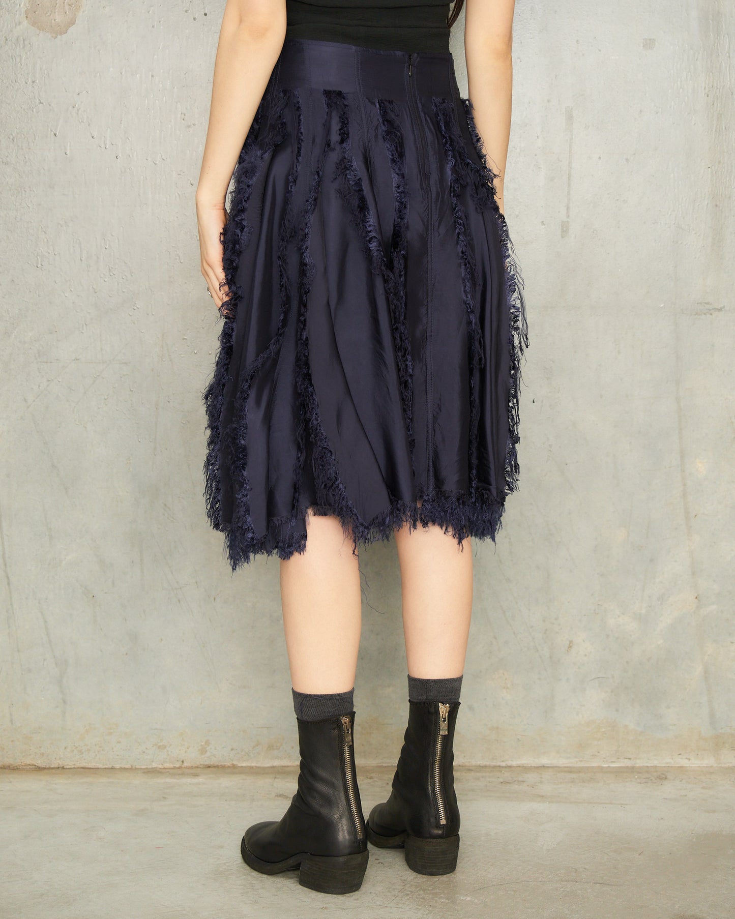 Navy Scratched College Skirt