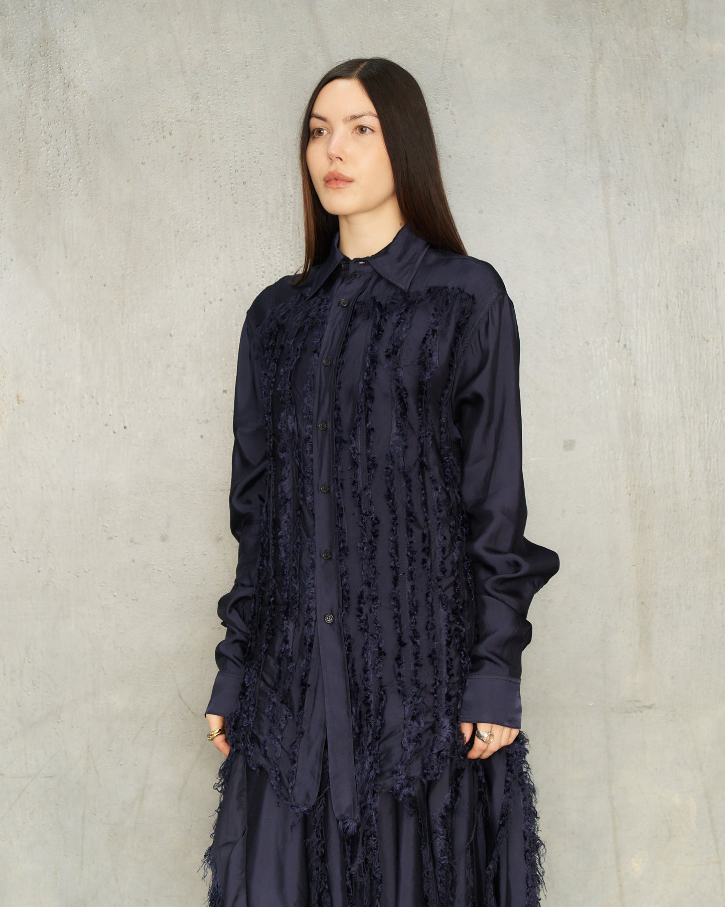 Navy Scratched Twill Shirt