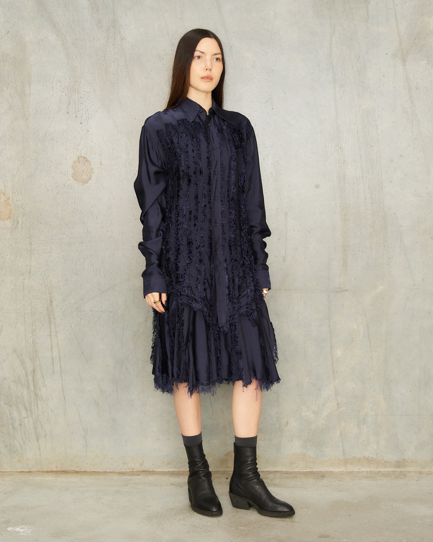 Navy Scratched Twill Shirt