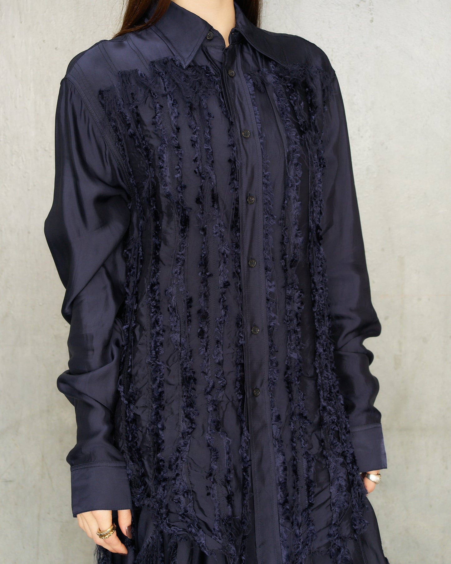 Navy Scratched Twill Shirt