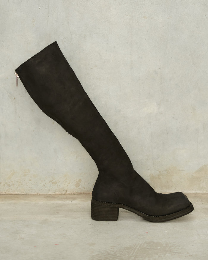 Black 90810 Square Toe High Boots