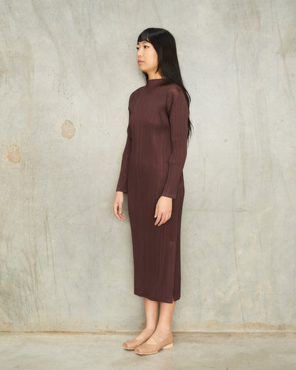 Burgundy Long Sleeve Pleat Dress