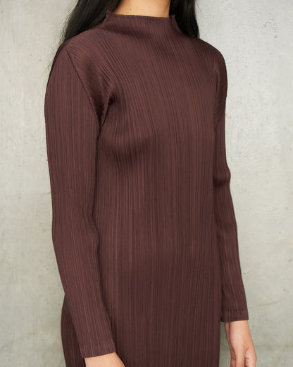 Burgundy Long Sleeve Pleat Dress