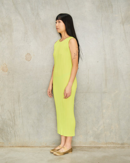 Basic Yellow Green Pleated Tank Dress