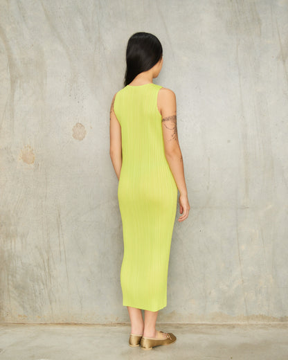 Basic Yellow Green Pleated Tank Dress
