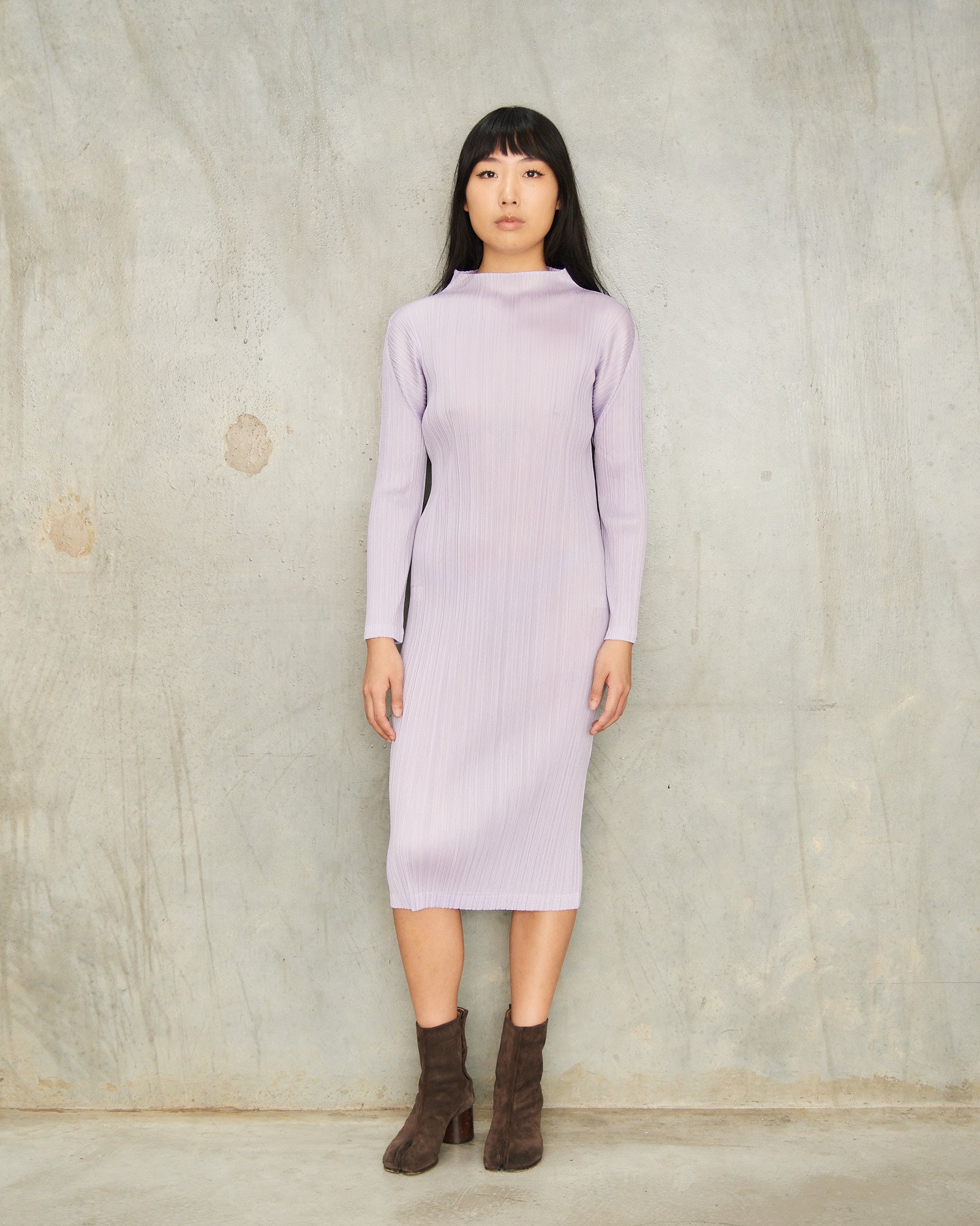 Pleats Please Light Purple Long Sleeve Turtleneck Dress pp38jh145