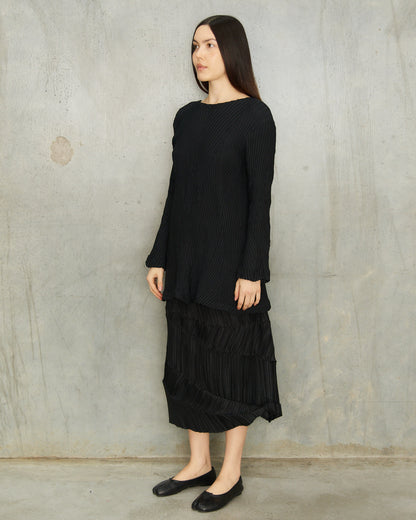 Issey Miyake Black Diagonal Pleat Skirt