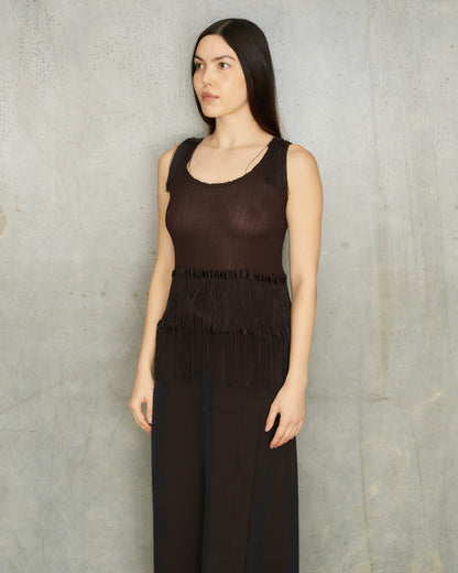 Issey Miyake ME Brown Tassle Crepe Top