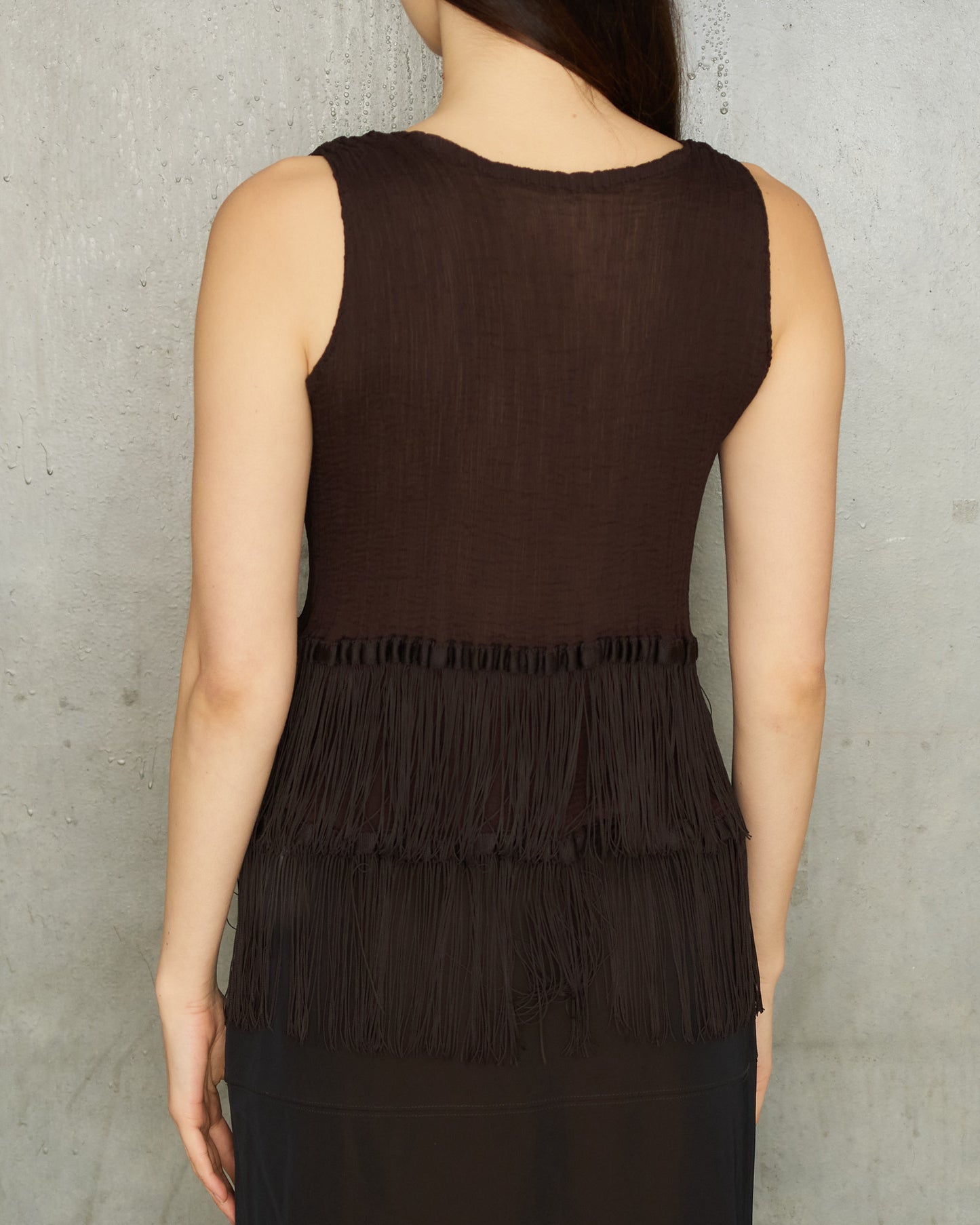 Issey Miyake ME Brown Tassle Crepe Top