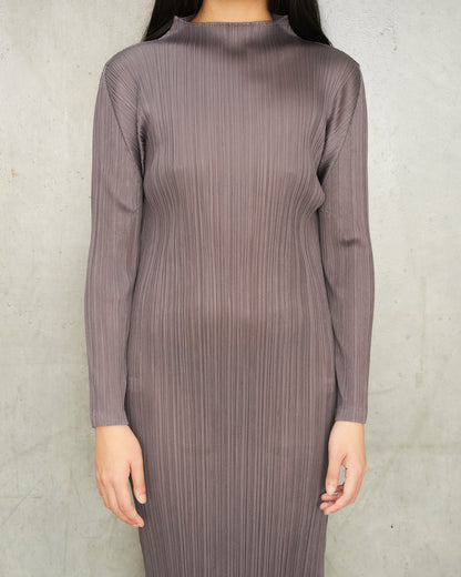 Dark Grey Long Sleeve Pleat Dress