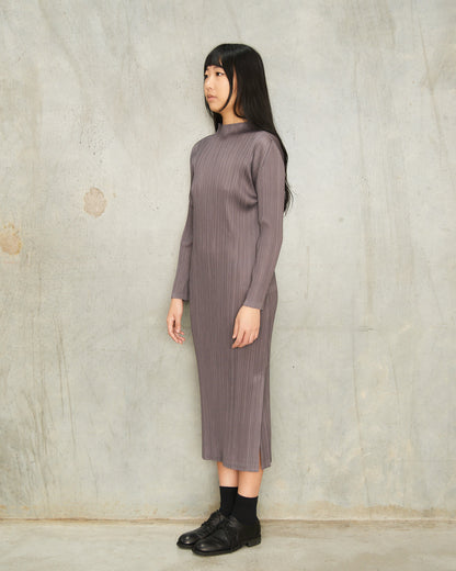 Dark Grey Long Sleeve Pleat Dress