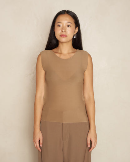 Beige Micropleat Tank Top