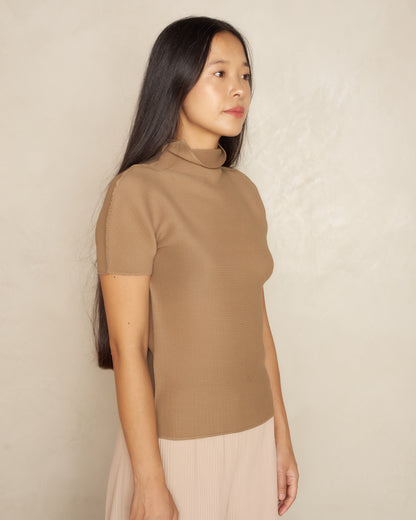 Beige Micropleat Tee