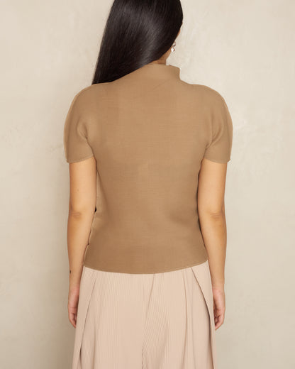 Beige Micropleat Tee