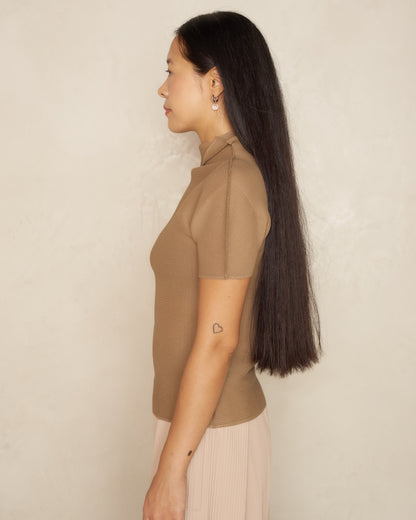 Beige Micropleat Tee