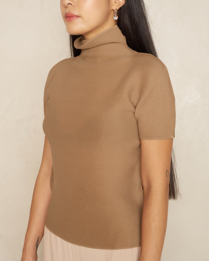 Beige Micropleat Tee