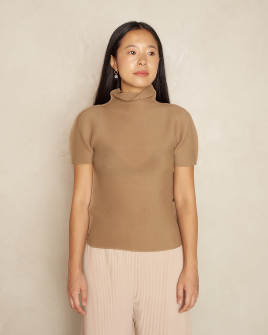 Beige Micropleat Tee