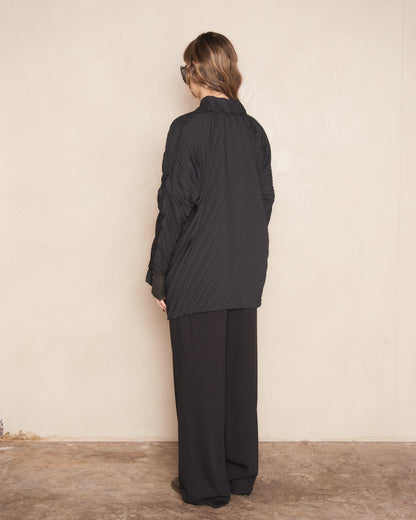 Black Angle Pleats Button Up Shirt