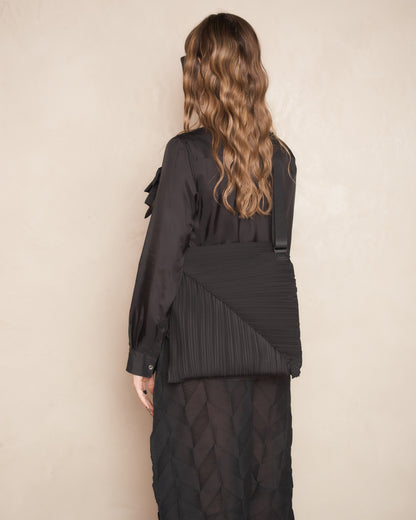 Black Diagonal Pleats Handbag