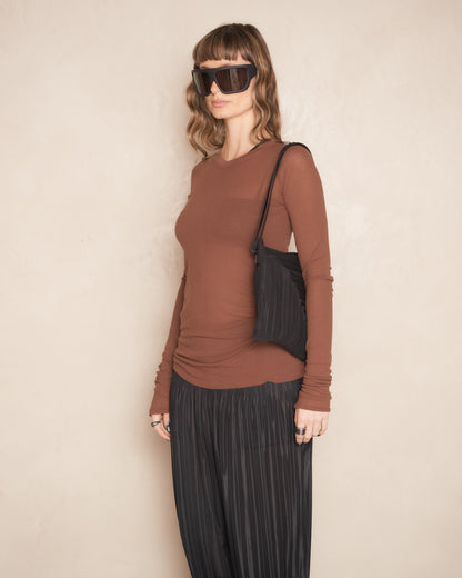 Black Diagonal Pleats Shoulder Bag