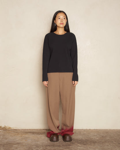Black Fine Knit Pleated Long Sleeve Top