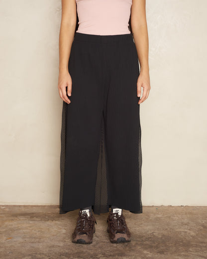 Black Frame Mesh Pleat Pants