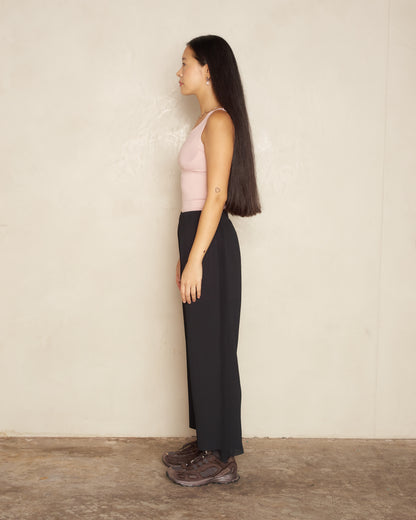 Black Frame Mesh Pleat Pants