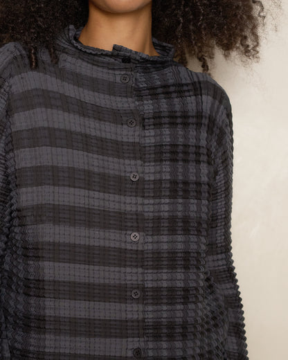 Black Hued Gingham Check Pleats Top