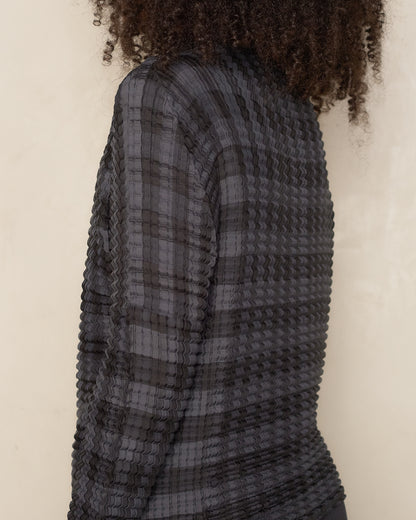 Black Hued Gingham Check Pleats Top