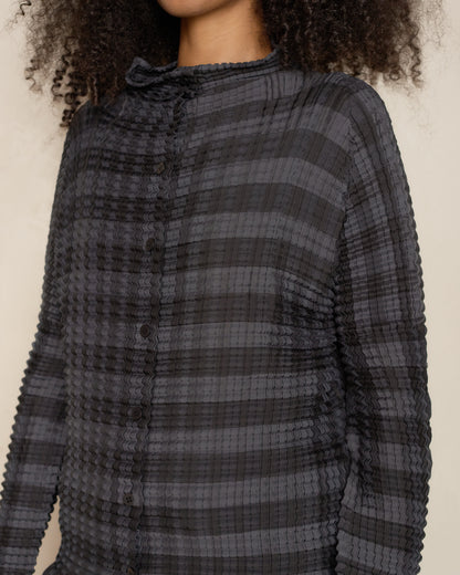 Black Hued Gingham Check Pleats Top