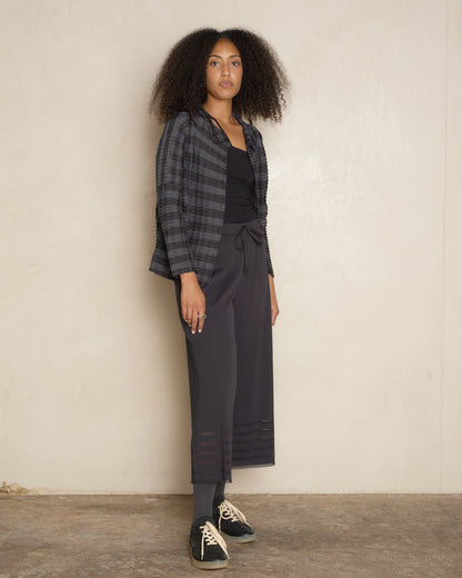 Black Hued Gingham Check Pleats Top